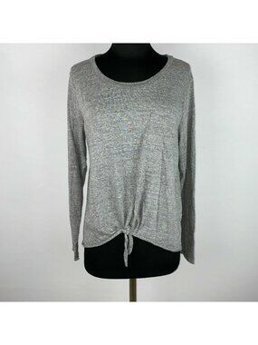 Chaser T-Shirt Top Womens L Gray Tie Front Hem Chest Pocket Tee Long Sleeve